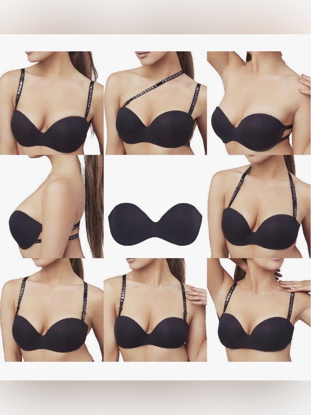 Bareback SexyBack Bra 38B Black Convertible Multiway Strapless Bra NWT